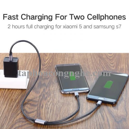 Ugreen 40350 0.5m màu Đen Cáp USB-A sang 2 đầu TypeC cao cấp US196 30040350